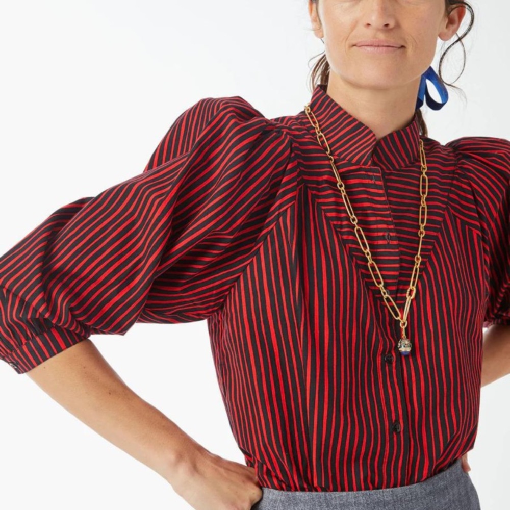 Clare V Brigitte Top - Black and poppy hand Stripe
